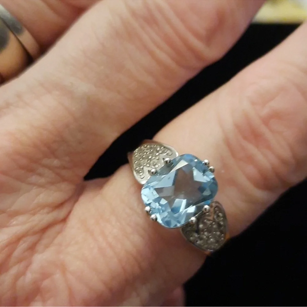 Blue topaz and white topaz sterling silver ring size 8 NEW - Picture 1 of 6